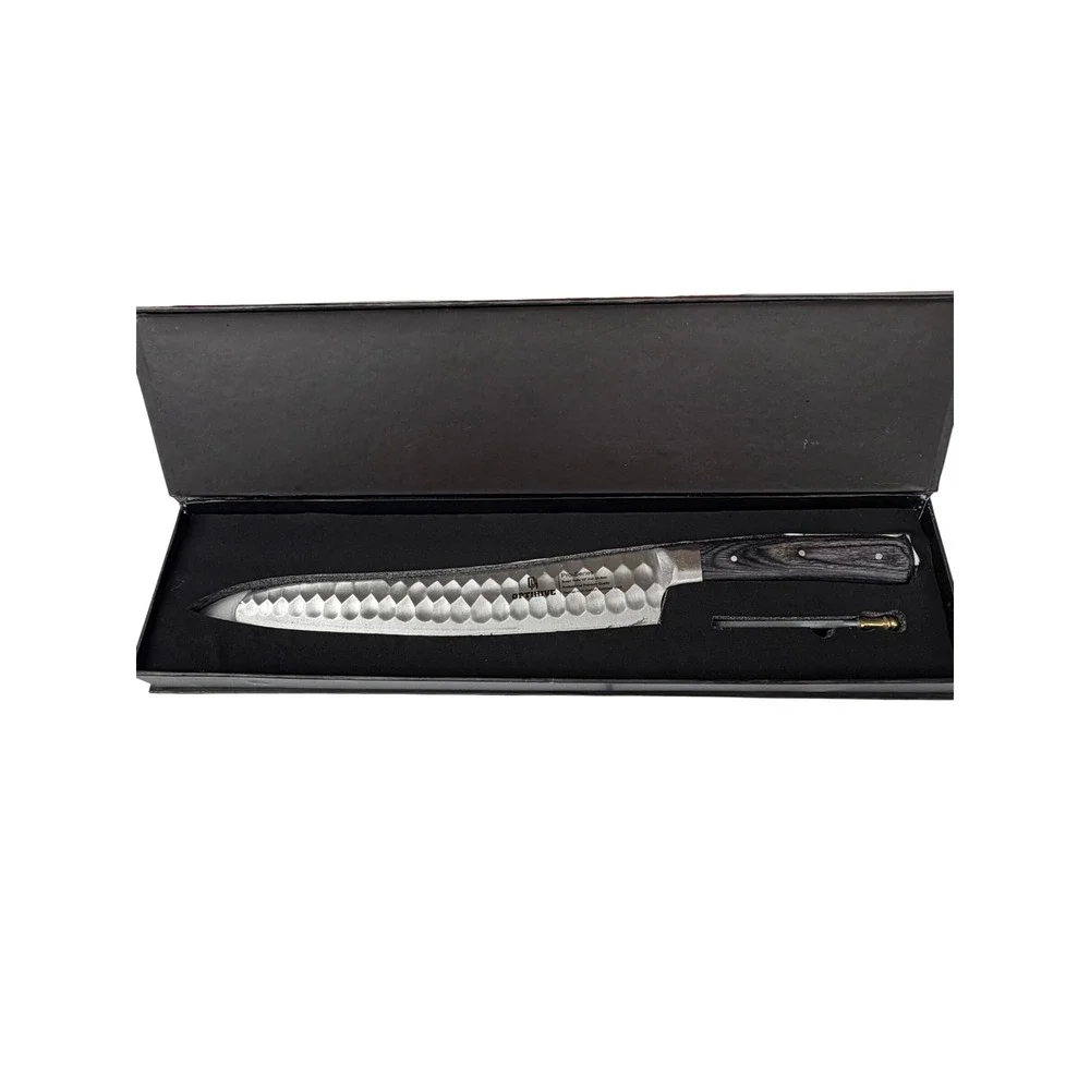 Optihive‎ Kitchen Bread Knife Hammered Stainless Steel with Sharpener NEW